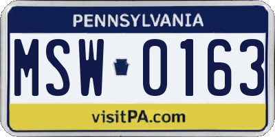 PA license plate MSW0163