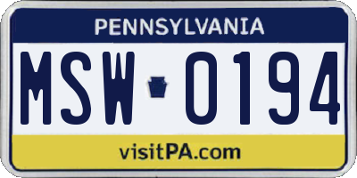 PA license plate MSW0194