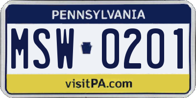 PA license plate MSW0201