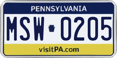 PA license plate MSW0205