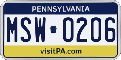 PA license plate MSW0206
