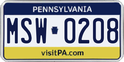 PA license plate MSW0208