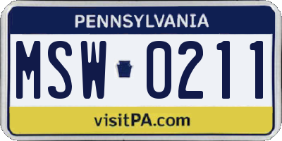 PA license plate MSW0211