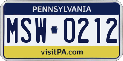 PA license plate MSW0212