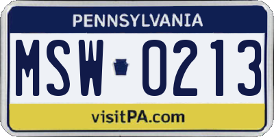 PA license plate MSW0213
