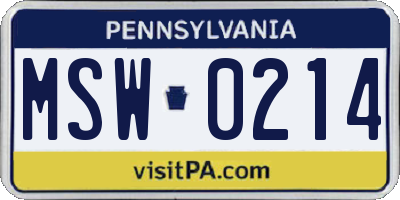 PA license plate MSW0214