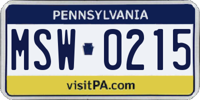 PA license plate MSW0215