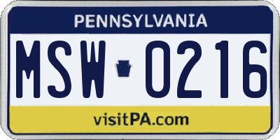 PA license plate MSW0216