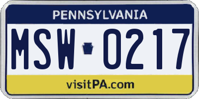 PA license plate MSW0217