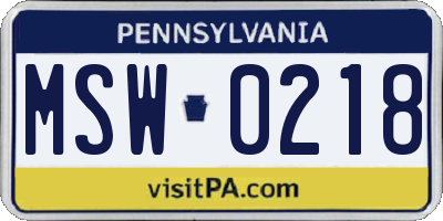 PA license plate MSW0218