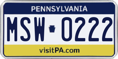 PA license plate MSW0222