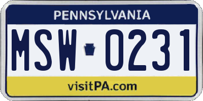 PA license plate MSW0231