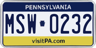 PA license plate MSW0232