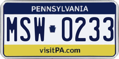 PA license plate MSW0233