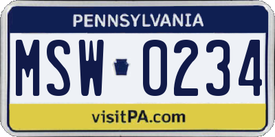 PA license plate MSW0234