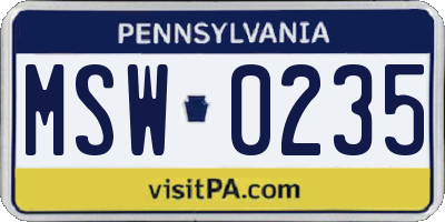 PA license plate MSW0235