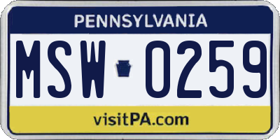 PA license plate MSW0259