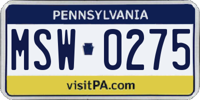 PA license plate MSW0275