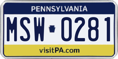 PA license plate MSW0281