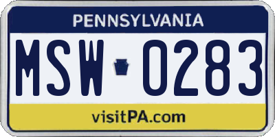 PA license plate MSW0283