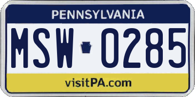 PA license plate MSW0285