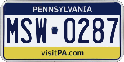 PA license plate MSW0287
