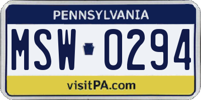 PA license plate MSW0294