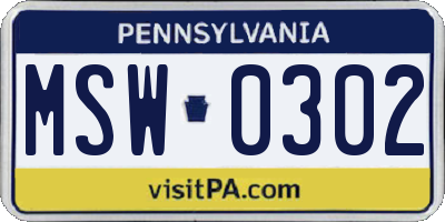 PA license plate MSW0302