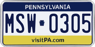 PA license plate MSW0305
