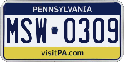 PA license plate MSW0309