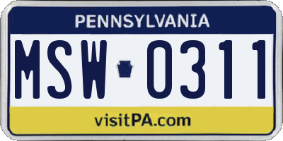 PA license plate MSW0311