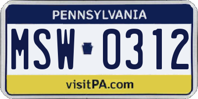PA license plate MSW0312
