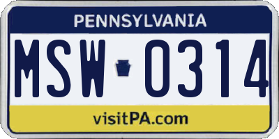 PA license plate MSW0314