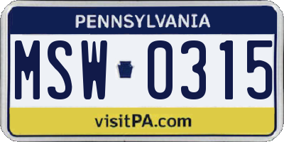 PA license plate MSW0315
