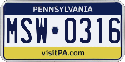 PA license plate MSW0316