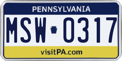 PA license plate MSW0317