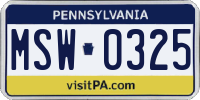 PA license plate MSW0325