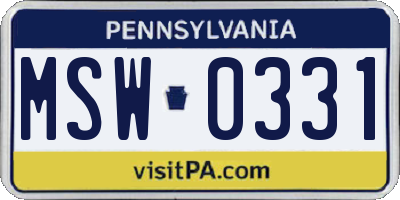 PA license plate MSW0331