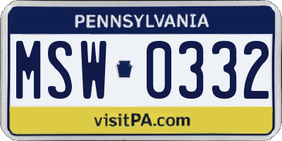 PA license plate MSW0332
