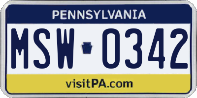 PA license plate MSW0342