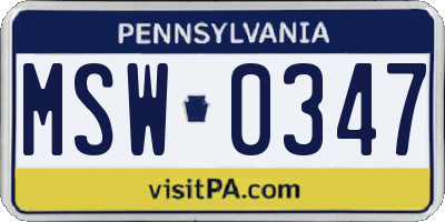 PA license plate MSW0347