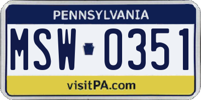 PA license plate MSW0351