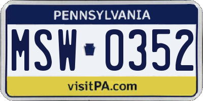 PA license plate MSW0352
