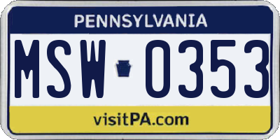 PA license plate MSW0353