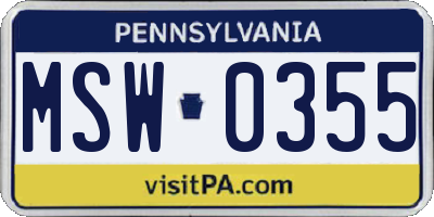 PA license plate MSW0355