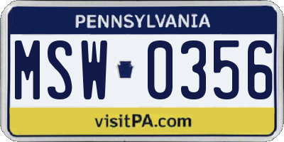 PA license plate MSW0356