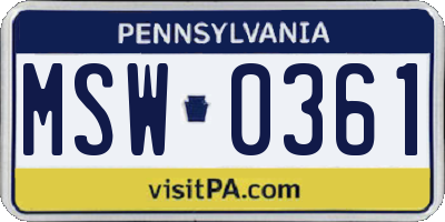 PA license plate MSW0361