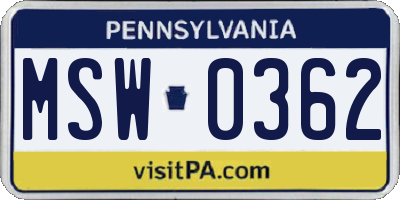 PA license plate MSW0362