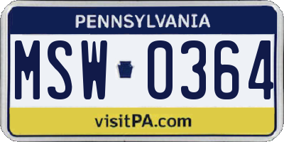 PA license plate MSW0364