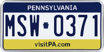 PA license plate MSW0371
